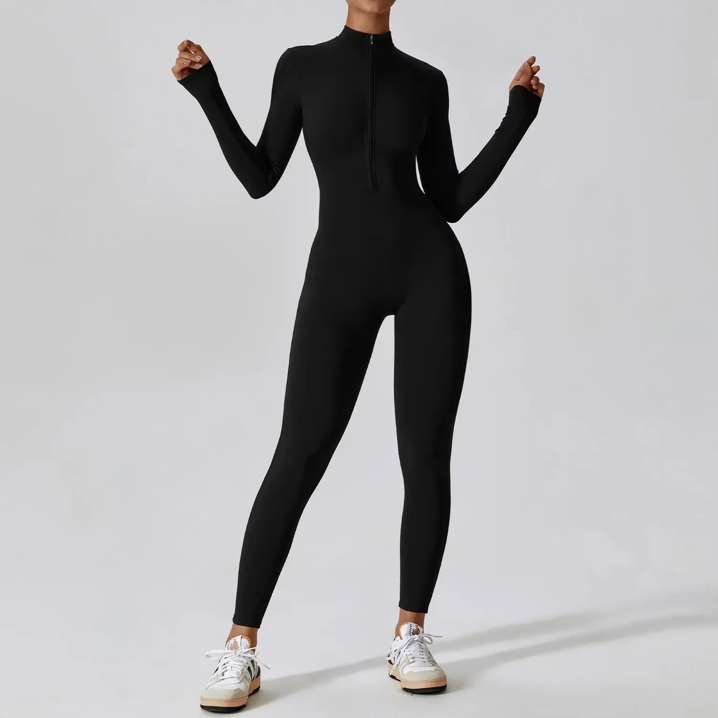 Zipper Jumpsuit Gym Set One Piece Workout Clothes for Women Sportswear Yoga Set Fitness Sport Suit Outfit Long Sleeve Gym Romper