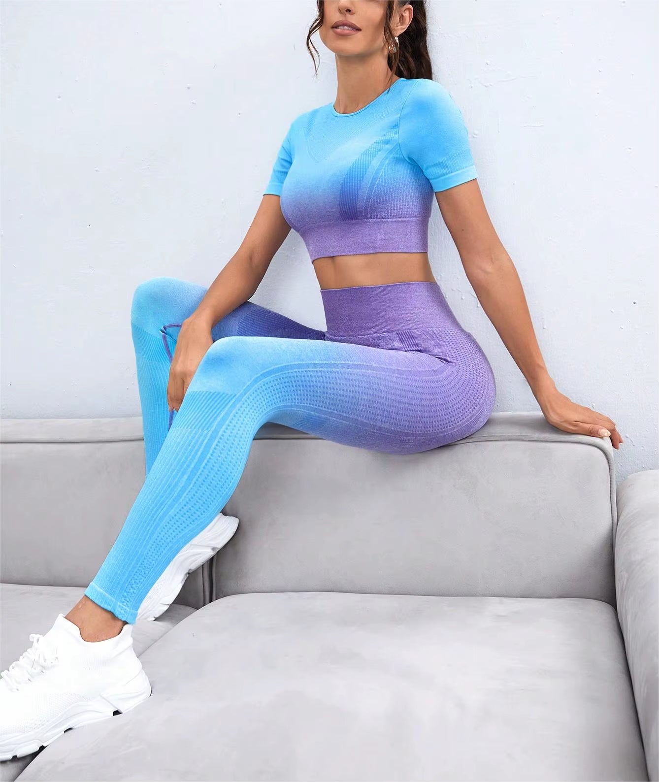 2-Piece Set,Short-Sleeved Top and High-Waisted Tummy Control Long Pants Sportswear,Suitable for Outdoor Sport,Women'S Sportswear