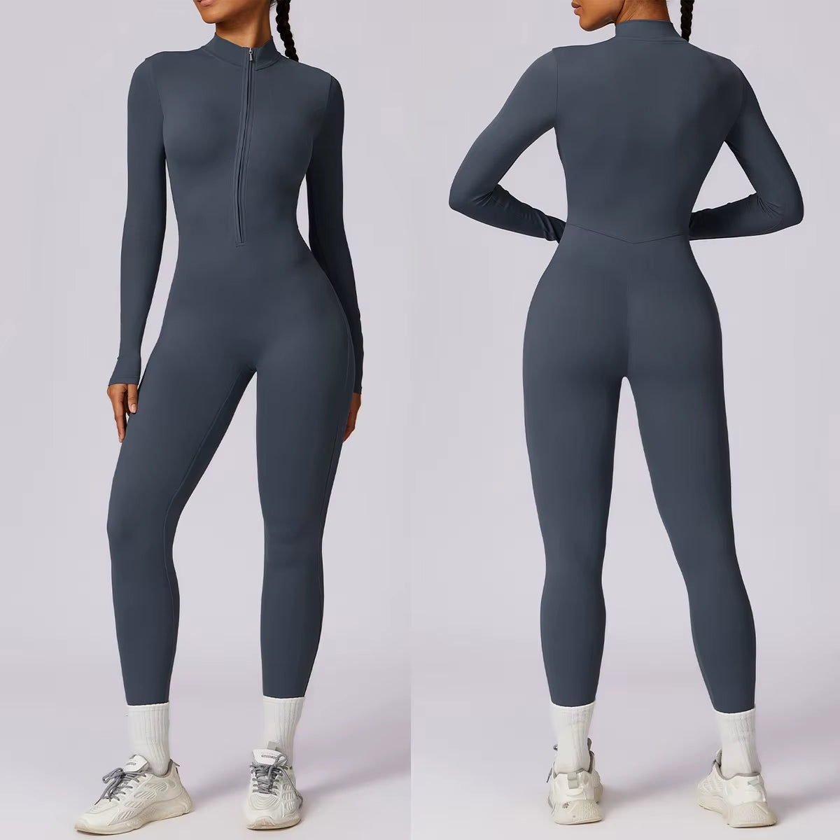 Zipper Jumpsuit Gym Set One Piece Workout Clothes for Women Sportswear Yoga Set Fitness Sport Suit Outfit Long Sleeve Gym Romper