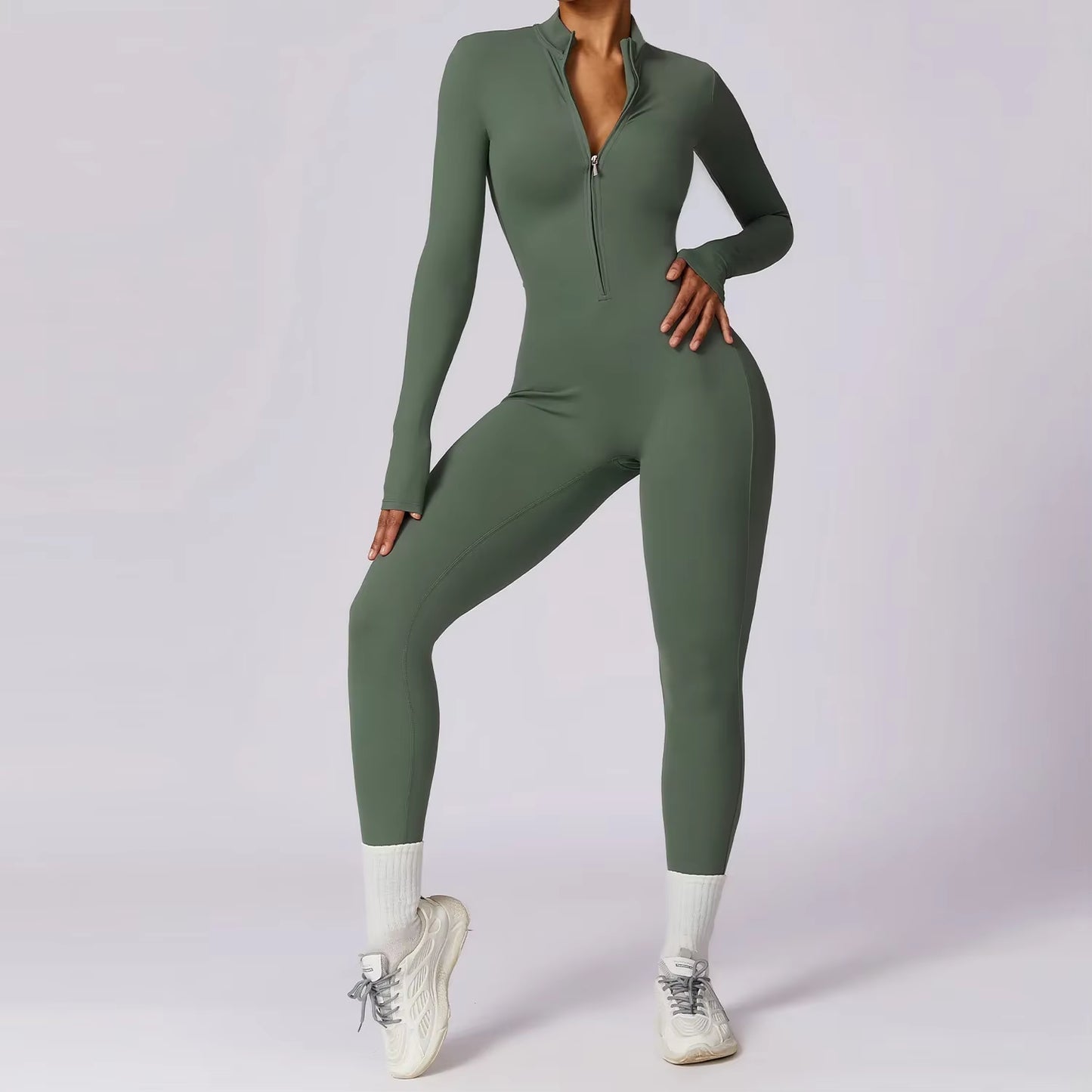 Zipper Jumpsuit Gym Set One Piece Workout Clothes for Women Sportswear Yoga Set Fitness Sport Suit Outfit Long Sleeve Gym Romper