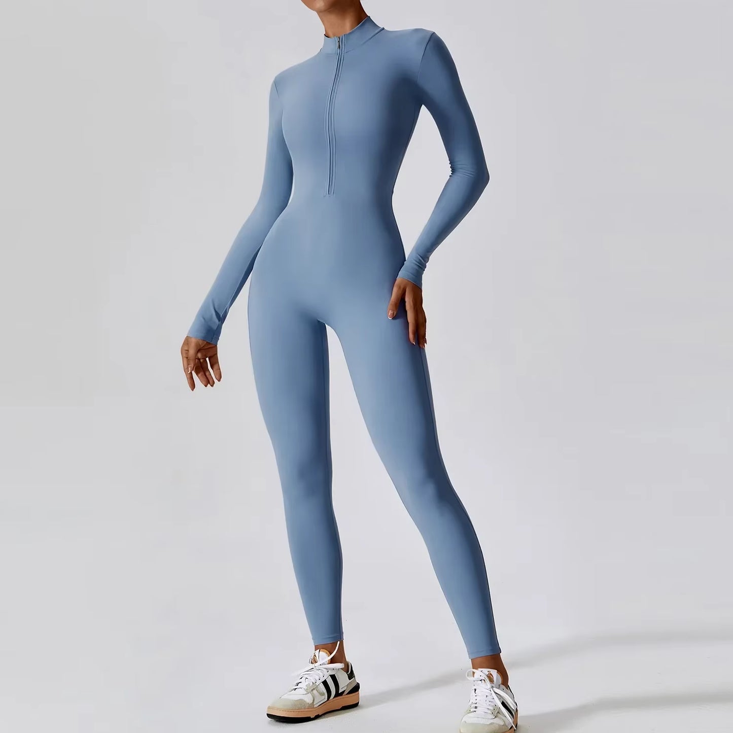 Zipper Jumpsuit Gym Set One Piece Workout Clothes for Women Sportswear Yoga Set Fitness Sport Suit Outfit Long Sleeve Gym Romper