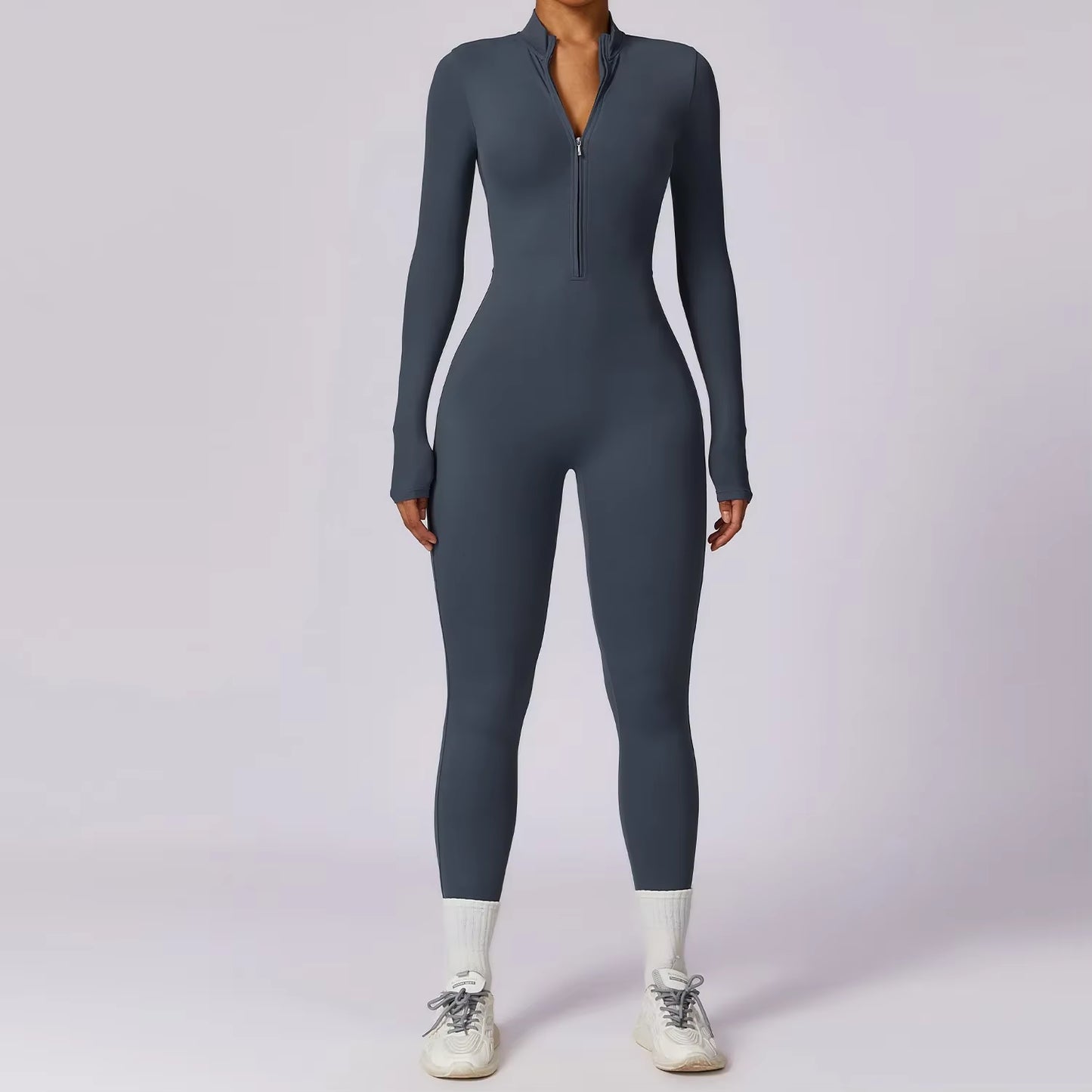 Zipper Jumpsuit Gym Set One Piece Workout Clothes for Women Sportswear Yoga Set Fitness Sport Suit Outfit Long Sleeve Gym Romper