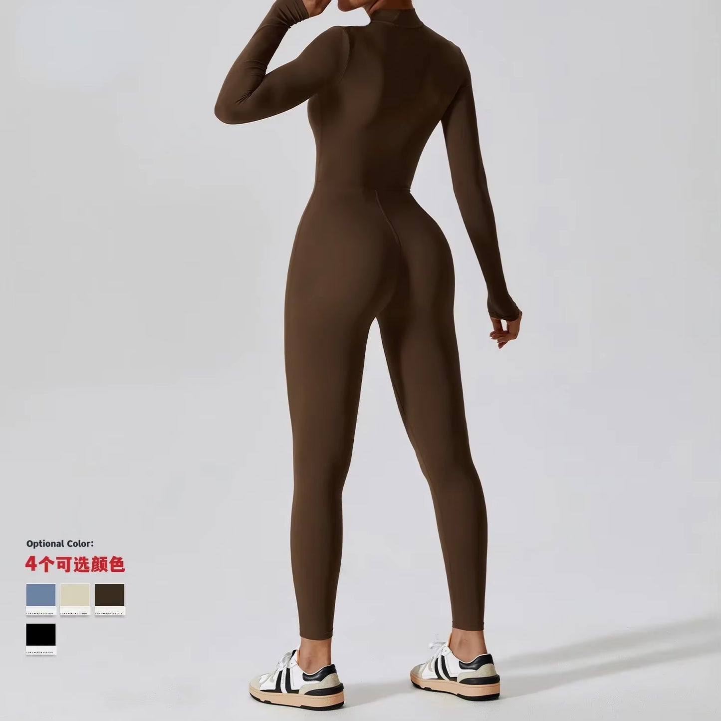 Zipper Jumpsuit Gym Set One Piece Workout Clothes for Women Sportswear Yoga Set Fitness Sport Suit Outfit Long Sleeve Gym Romper