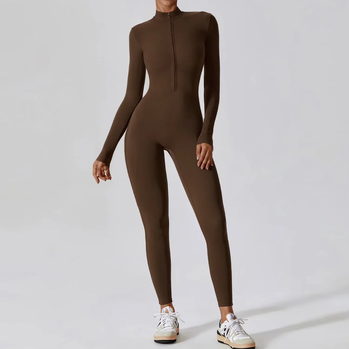 Zipper Jumpsuit Gym Set One Piece Workout Clothes for Women Sportswear Yoga Set Fitness Sport Suit Outfit Long Sleeve Gym Romper