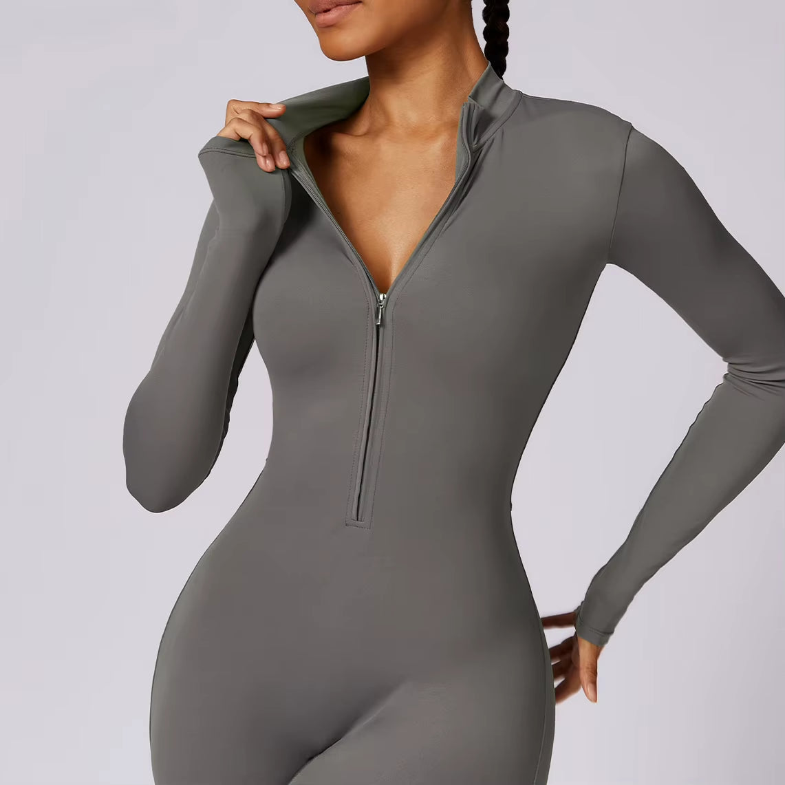 Zipper Jumpsuit Gym Set One Piece Workout Clothes for Women Sportswear Yoga Set Fitness Sport Suit Outfit Long Sleeve Gym Romper