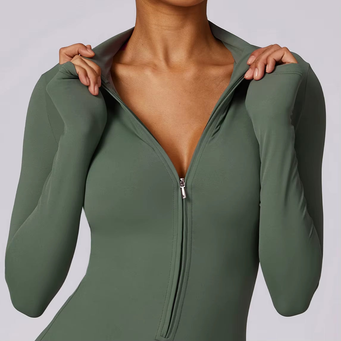 Zipper Jumpsuit Gym Set One Piece Workout Clothes for Women Sportswear Yoga Set Fitness Sport Suit Outfit Long Sleeve Gym Romper
