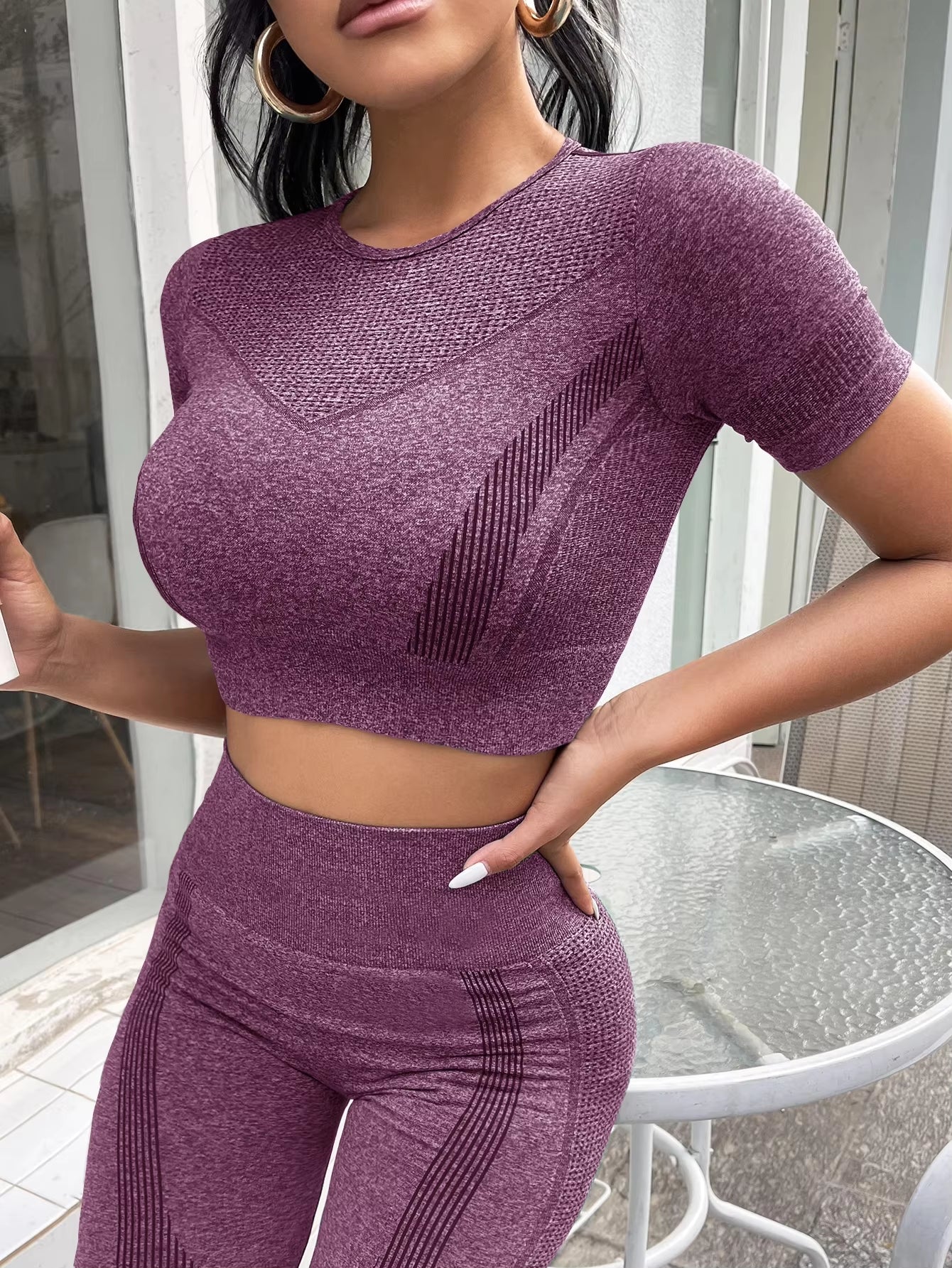 2-Piece Set,Short-Sleeved Top and High-Waisted Tummy Control Long Pants Sportswear,Suitable for Outdoor Sport,Women'S Sportswear