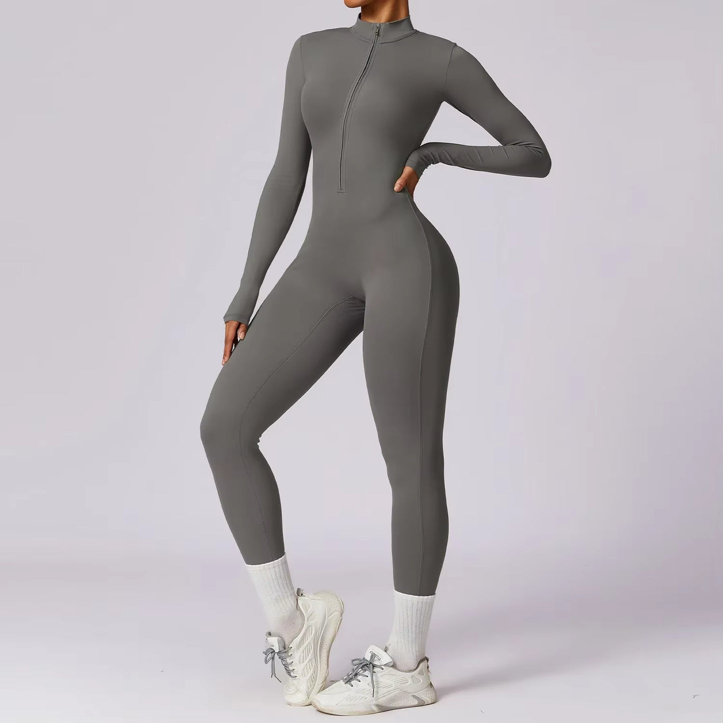 Zipper Jumpsuit Gym Set One Piece Workout Clothes for Women Sportswear Yoga Set Fitness Sport Suit Outfit Long Sleeve Gym Romper
