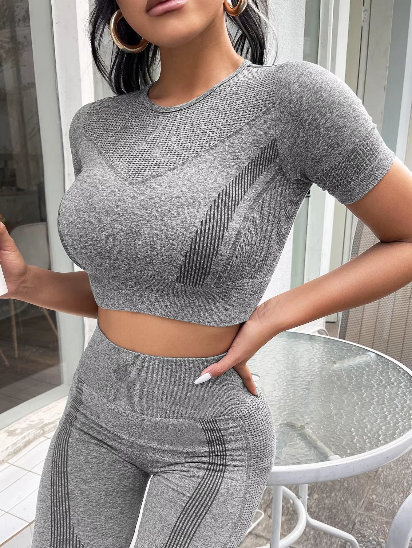 2-Piece Set,Short-Sleeved Top and High-Waisted Tummy Control Long Pants Sportswear,Suitable for Outdoor Sport,Women'S Sportswear