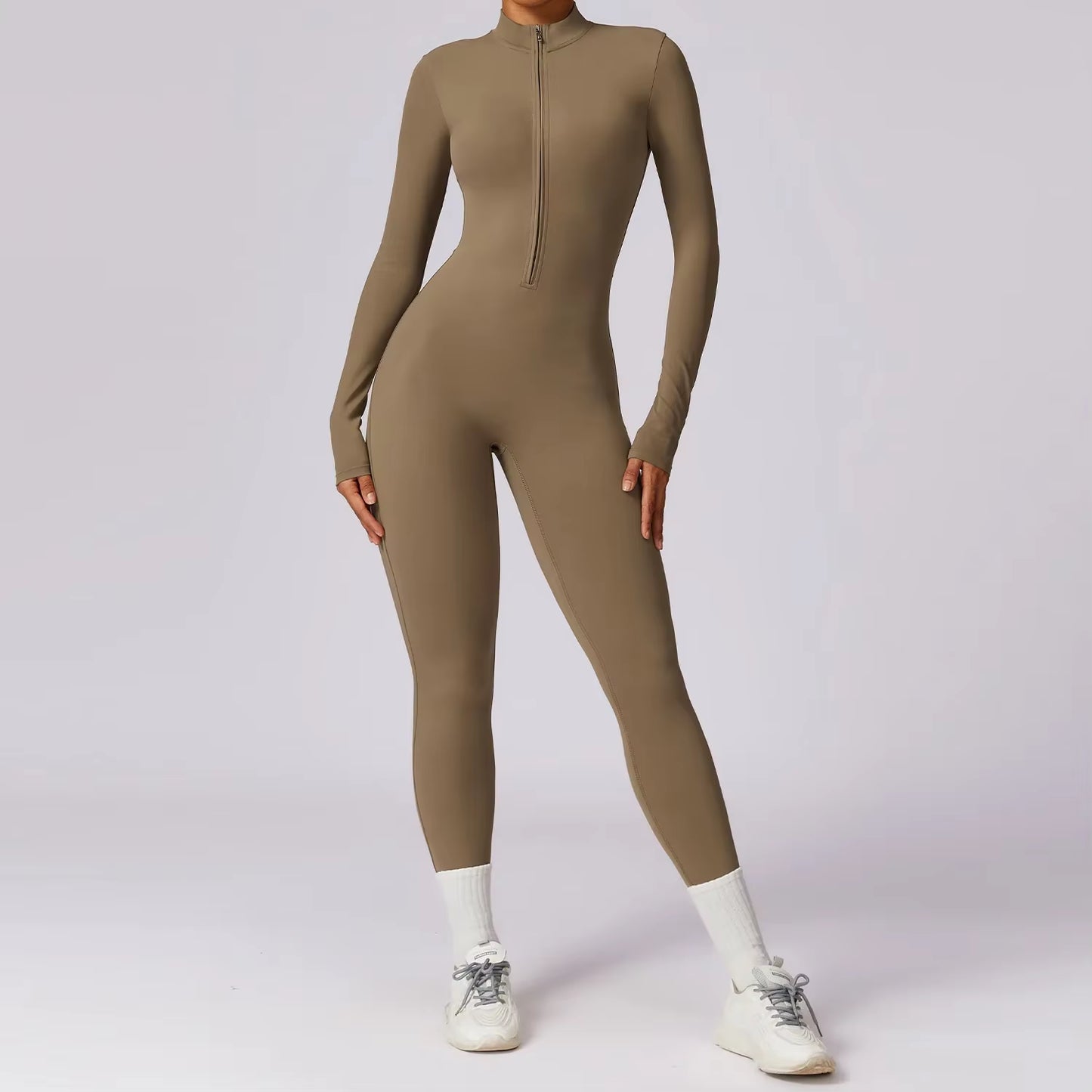 Zipper Jumpsuit Gym Set One Piece Workout Clothes for Women Sportswear Yoga Set Fitness Sport Suit Outfit Long Sleeve Gym Romper