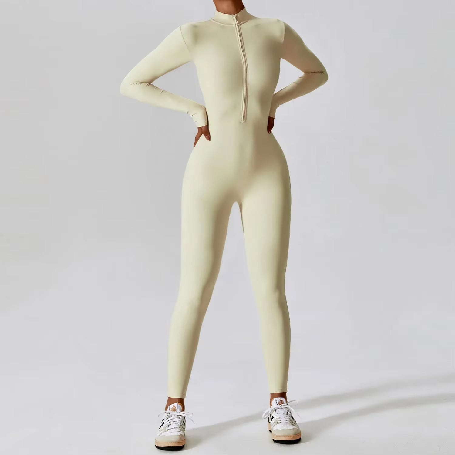 Zipper Jumpsuit Gym Set One Piece Workout Clothes for Women Sportswear Yoga Set Fitness Sport Suit Outfit Long Sleeve Gym Romper